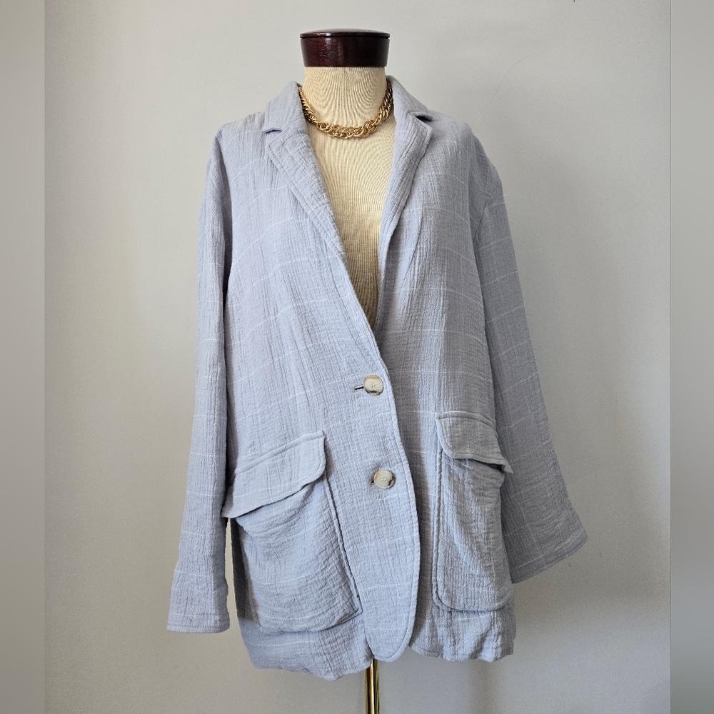 Madewell Linen And Cotton Windowpane Light Blue Jacket. Size 1X - Picture 1 of 13
